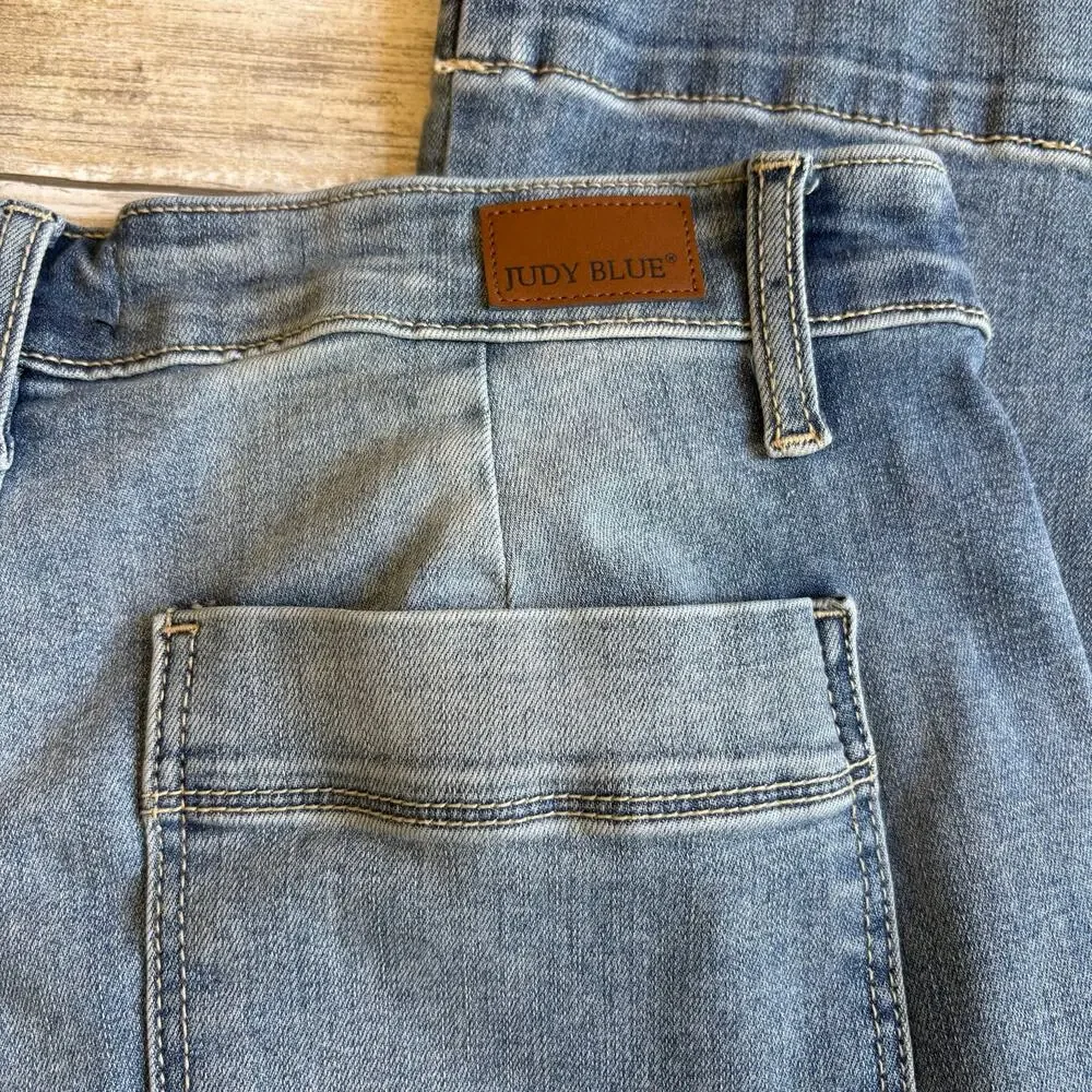 Judy Blue Jeans Sz 15/32 Med Wash Blue Denim Wide Leg Baggy Faded Skater Casual - Picture 9 of 10